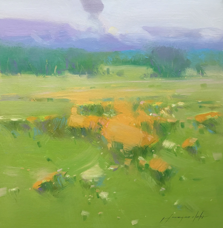Summer field, Original oil Painting, Handmade artwork, One of a Kind          